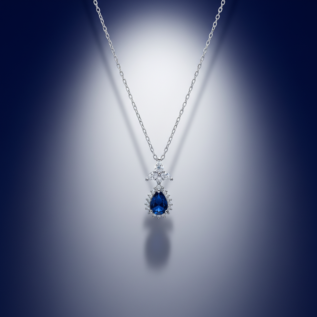 Blue Zircon Stone 925 Italian Silver Necklace