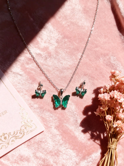 Green Butterfly Silver Set - 2 Pieces