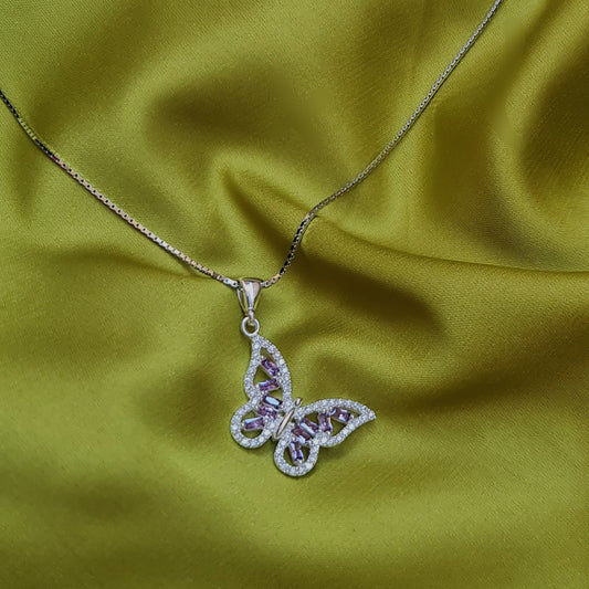 Butterfly 925 Italian Silver Necklace - Purple