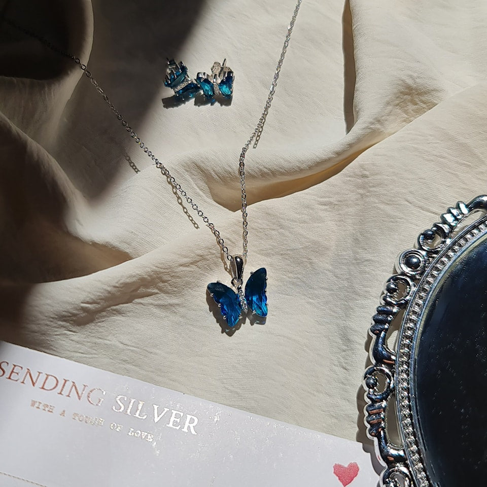 Blue Butterfly Silver Set - 2 Pieces