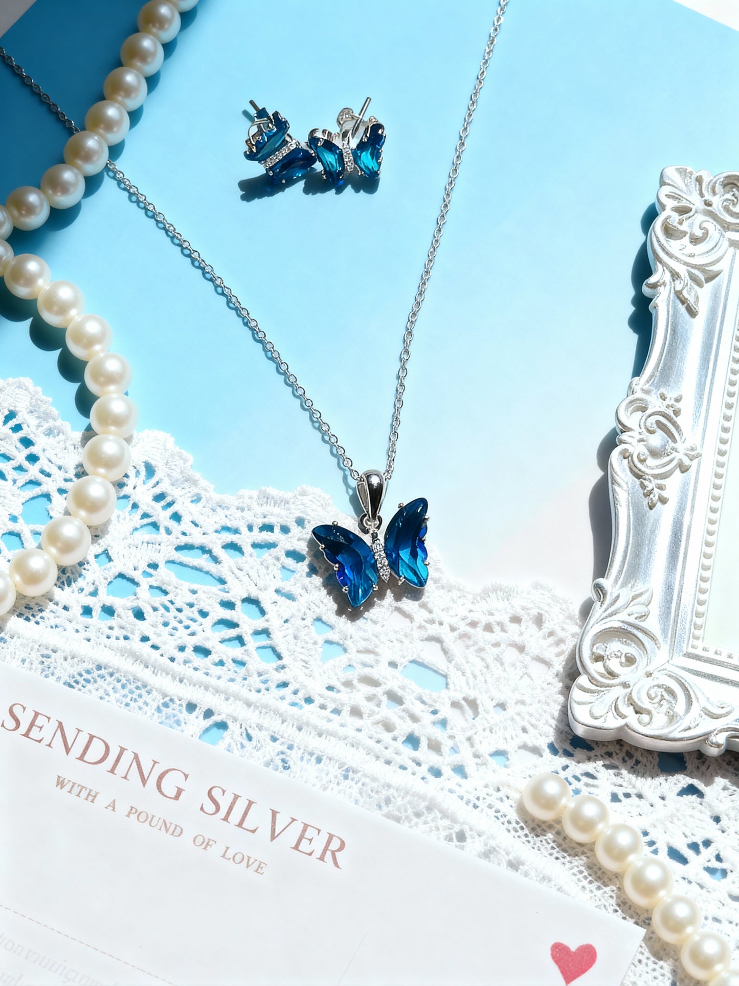 Blue Butterfly Silver Set - 2 Pieces