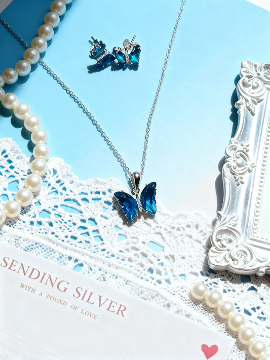 Blue Butterfly Silver Set - 2 Pieces