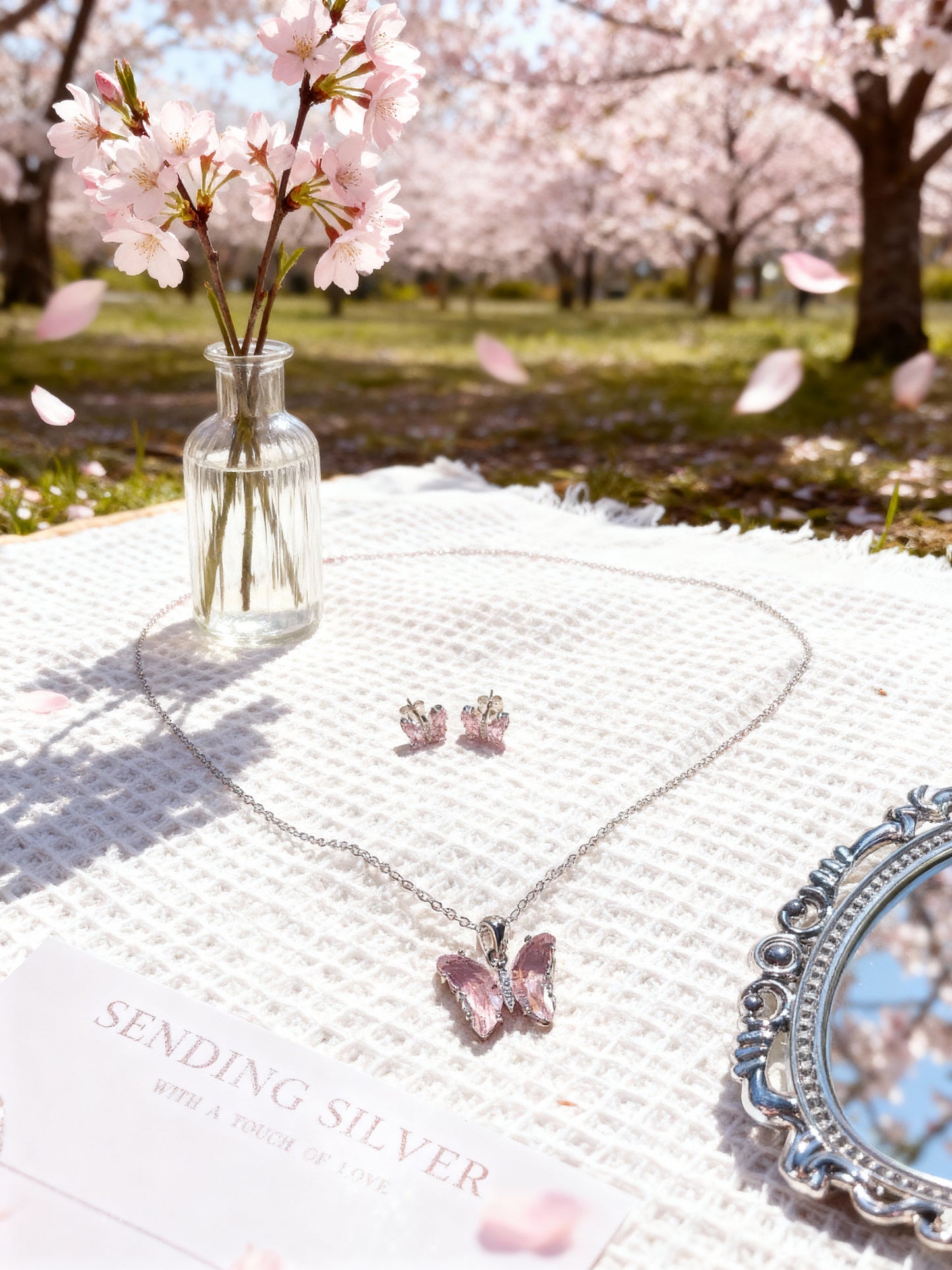 Pink Butterfly Silver Set - 2 Pieces