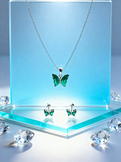 Green Butterfly Silver Set - 2 Pieces