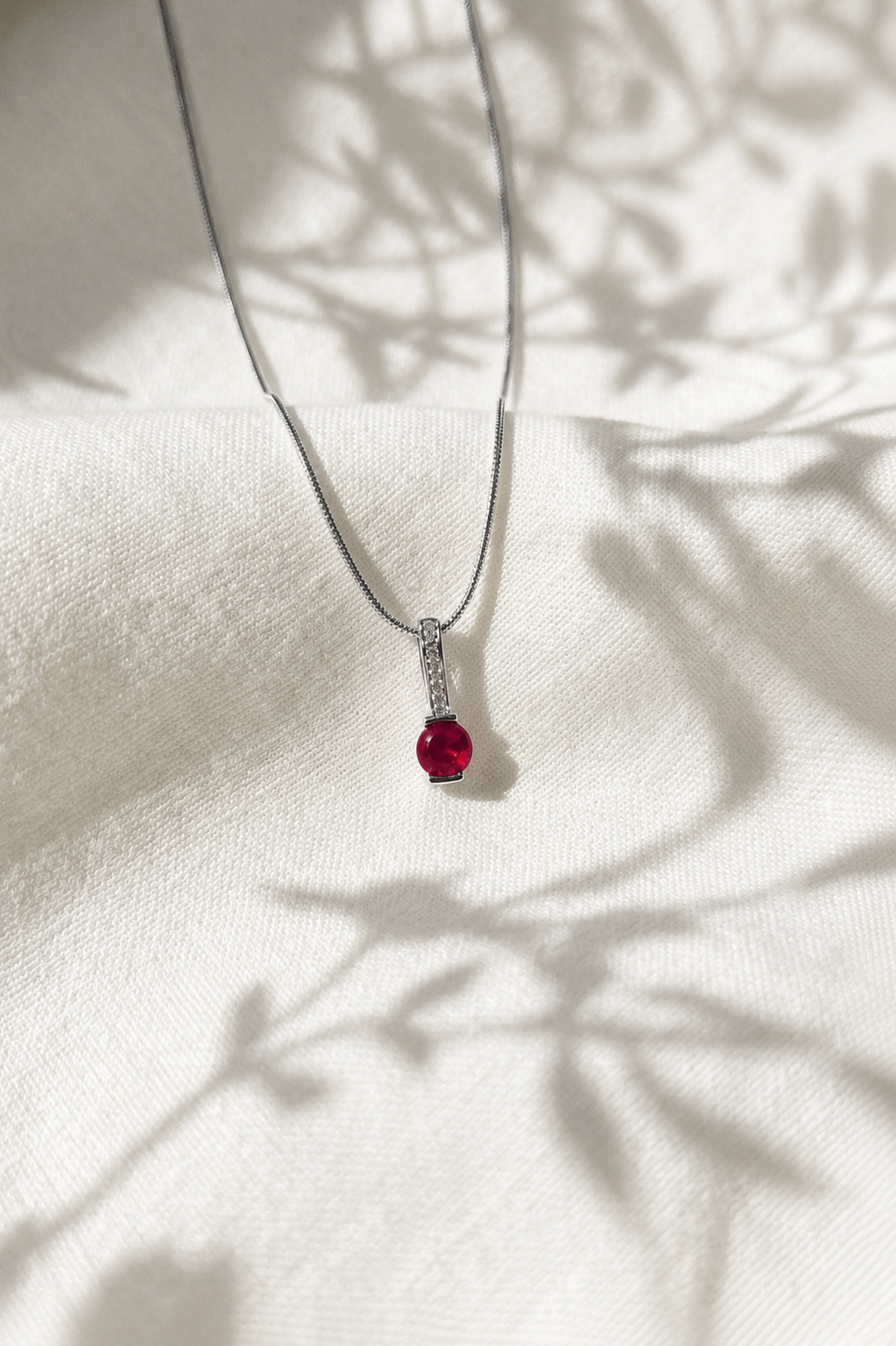 Maroon Rounded Stone Necklace | 925 Italian Silver