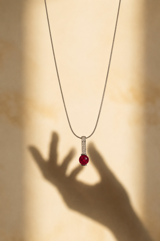 Maroon Rounded Stone Necklace | 925 Italian Silver
