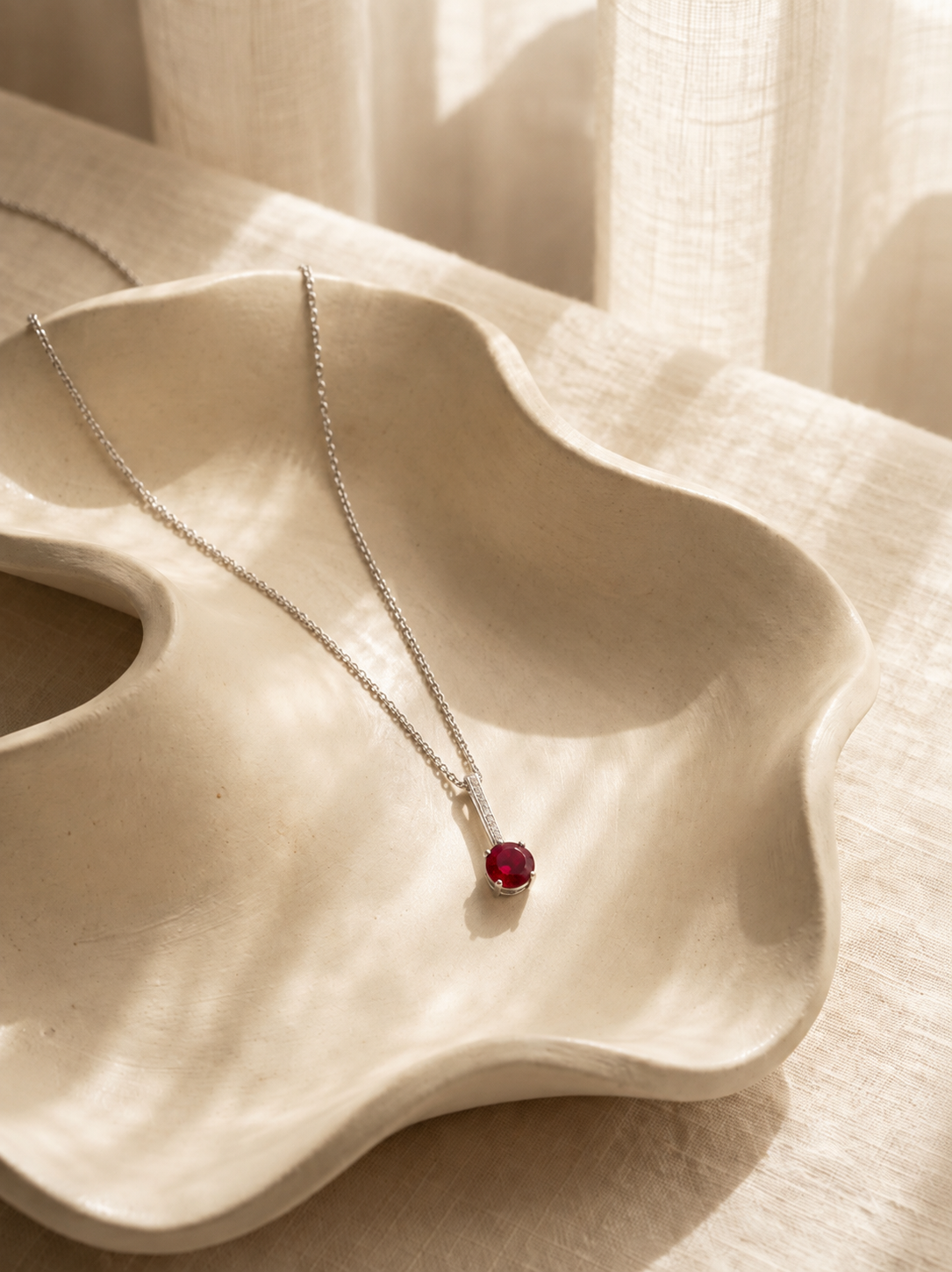Maroon Rounded Stone Necklace | 925 Italian Silver