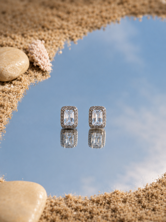 Rectangular Classy 925 Italian Silver Earrings