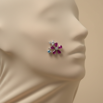 Flower Fushia Stone 925 Silver Earrings