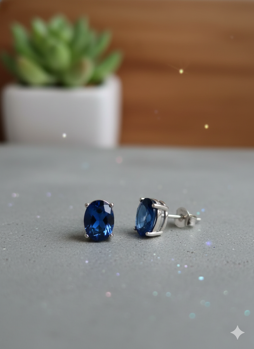 Blue oval Italian Silver Earrings