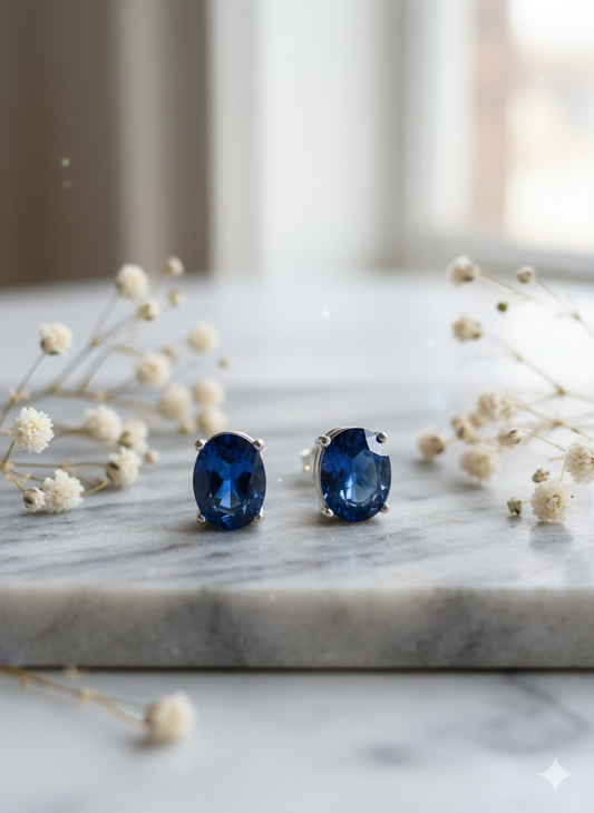 Blue oval Italian Silver Earrings