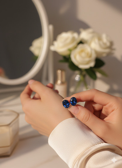 Blue oval Italian Silver Earrings