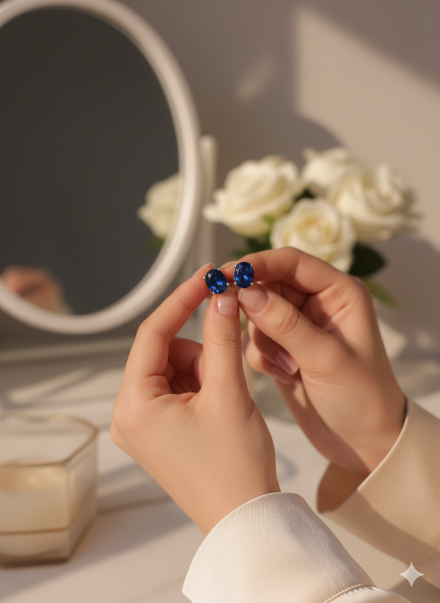 Blue oval Italian Silver Earrings