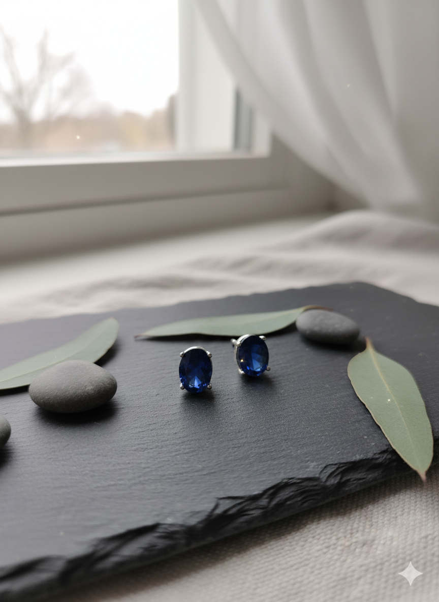 Blue oval Italian Silver Earrings