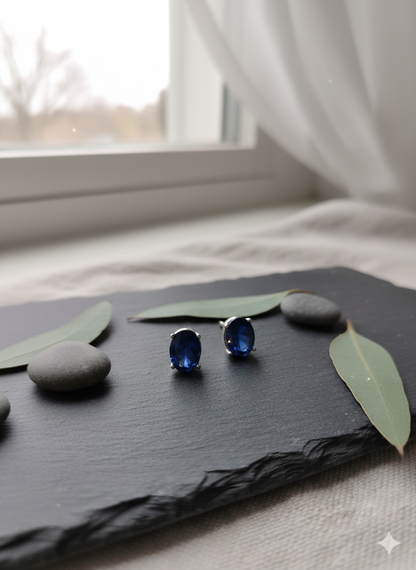 Blue oval Italian Silver Earrings