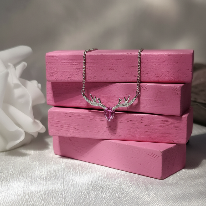 925 Italian Silver Ghazal Necklace with zircon stone - Pink