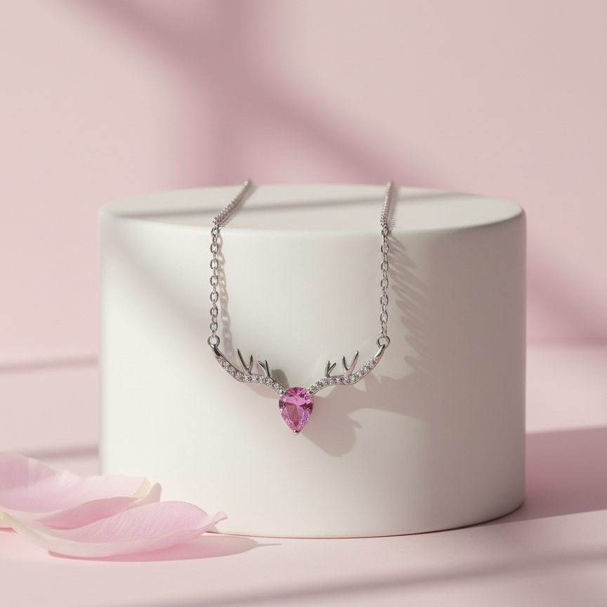 925 Italian Silver Ghazal Necklace with zircon stone - Pink