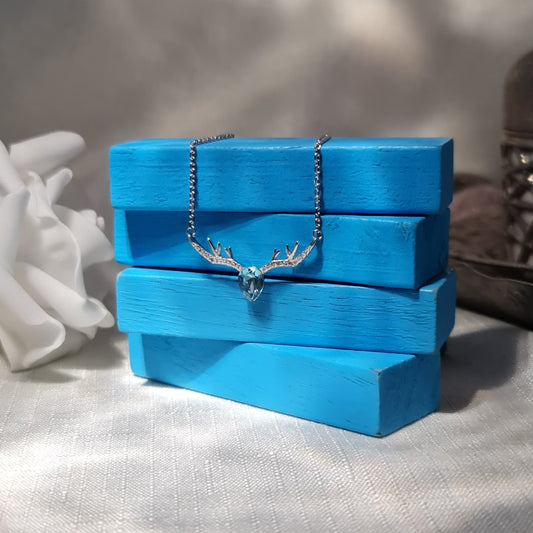 925 Italian Silver Ghazal Necklace with zircon stone - Sky Blue