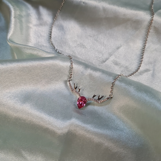 925 Italian Silver Ghazal Necklace with zircon stone - Pink