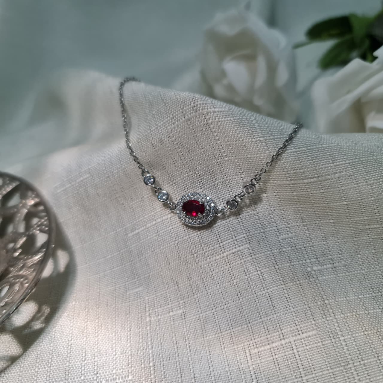 Oval Red stone 925 Sterling Silver Bracelet