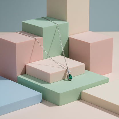 Green Zircon Stone 925 Italian Silver Necklace