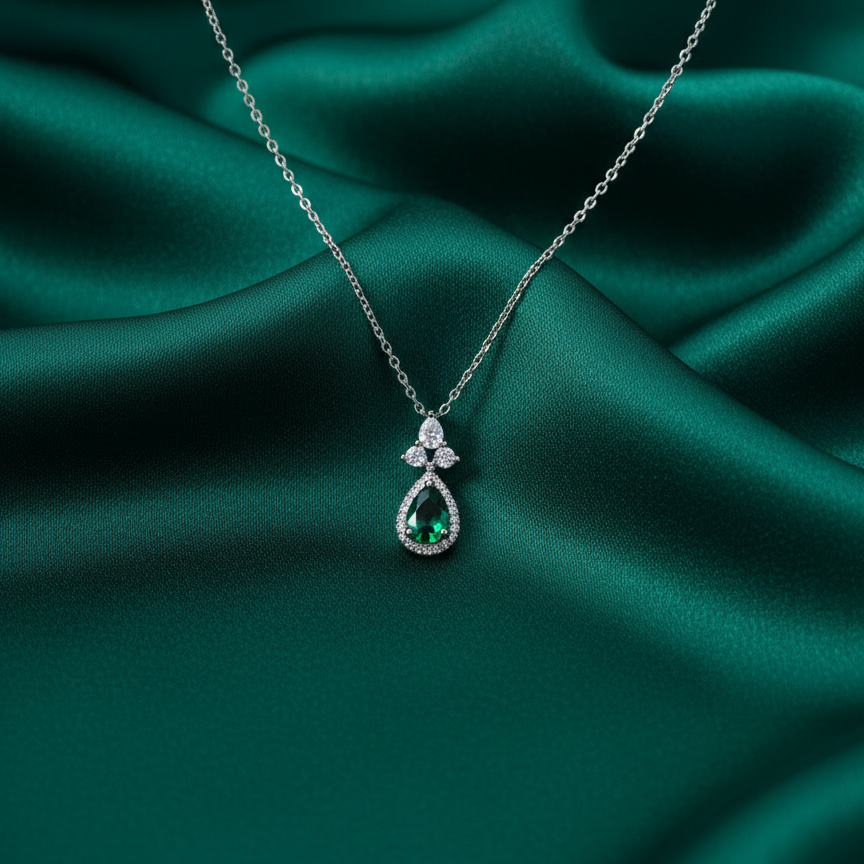 Green Zircon Stone 925 Italian Silver Necklace