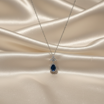 Blue Zircon Stone 925 Italian Silver Necklace