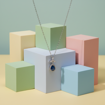 Blue Zircon Stone 925 Italian Silver Necklace