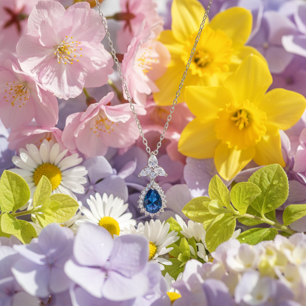 Blue Zircon Stone 925 Italian Silver Necklace