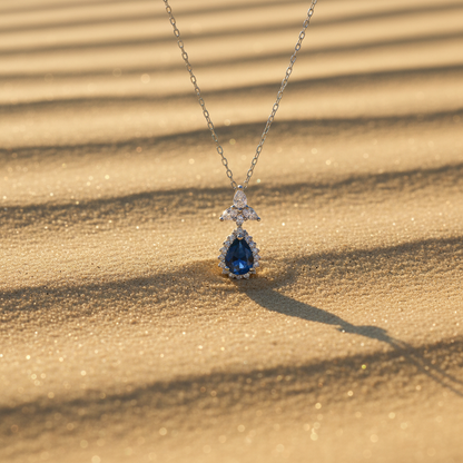 Blue Zircon Stone 925 Italian Silver Necklace
