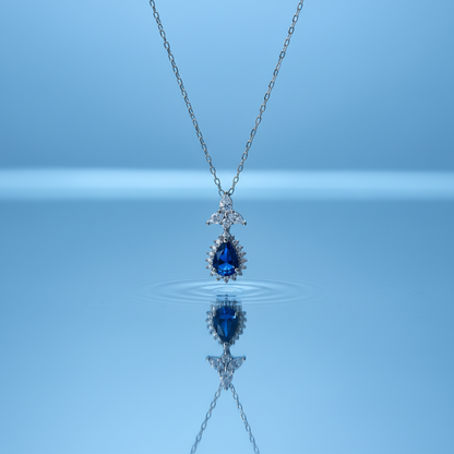 Blue Zircon Stone 925 Italian Silver Necklace