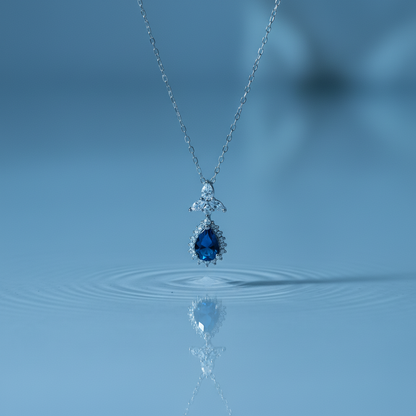 Blue Zircon Stone 925 Italian Silver Necklace