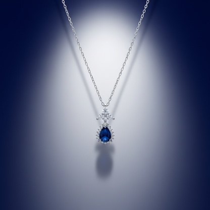 Blue Zircon Stone 925 Italian Silver Necklace