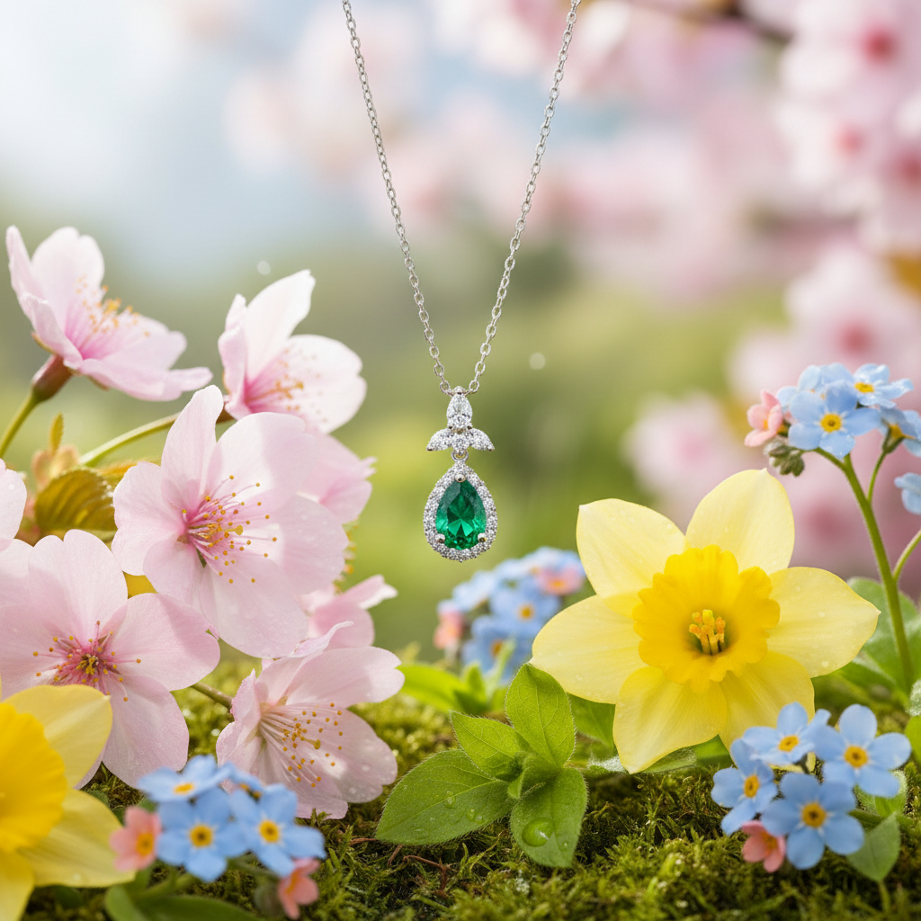 Green Zircon Stone 925 Italian Silver Necklace