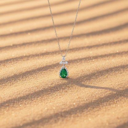 Green Zircon Stone 925 Italian Silver Necklace