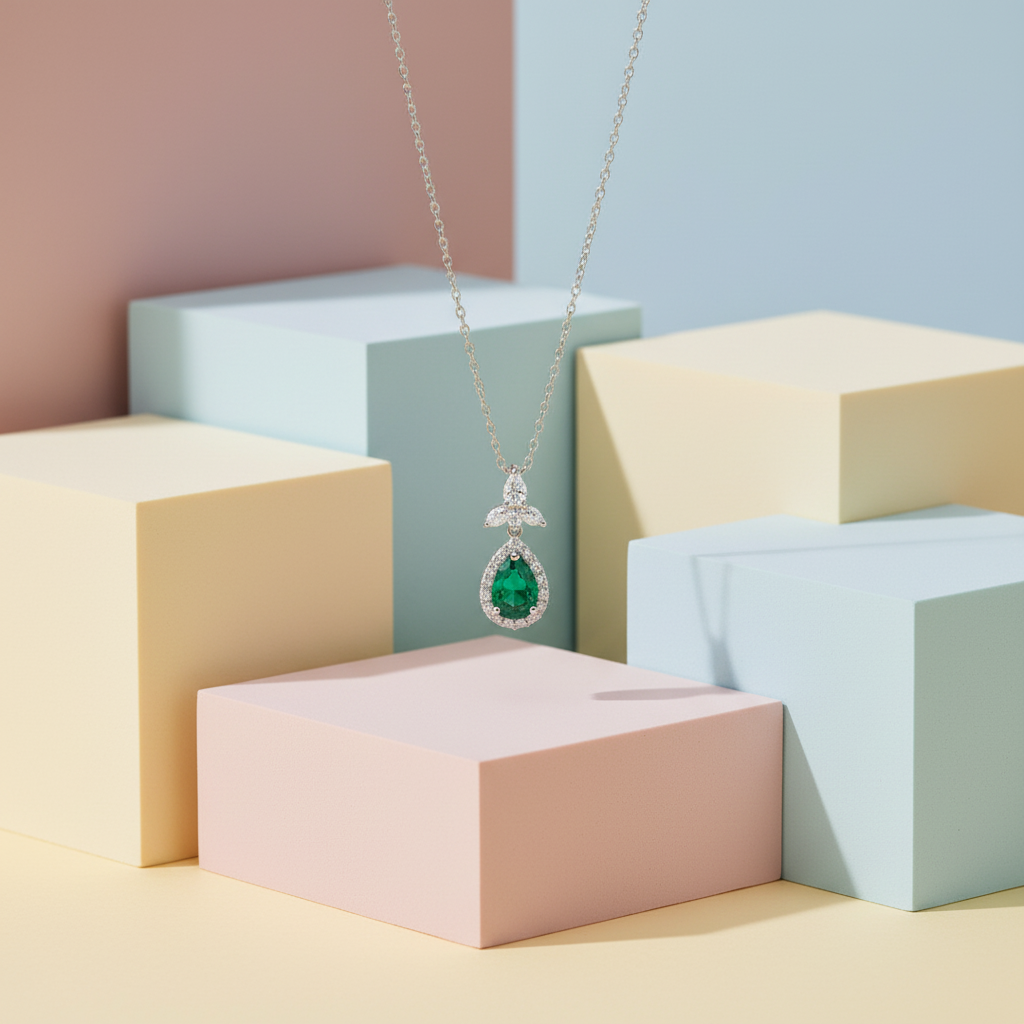 Green Zircon Stone 925 Italian Silver Necklace