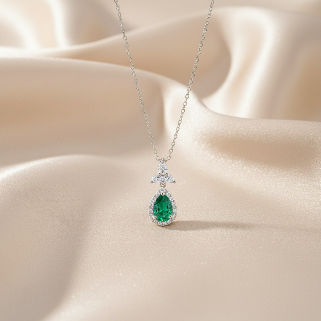 Green Zircon Stone 925 Italian Silver Necklace