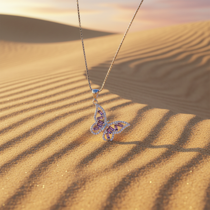 Butterfly 925 Italian Silver Necklace - Purple