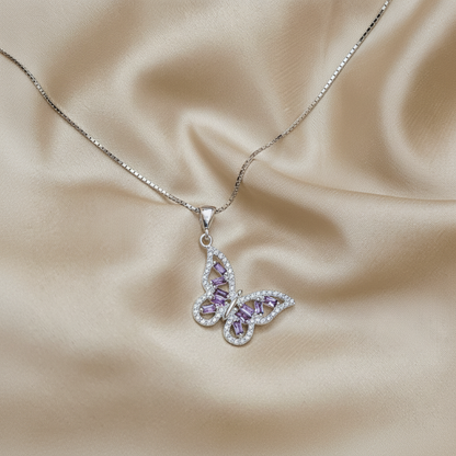 Butterfly 925 Italian Silver Necklace - Purple