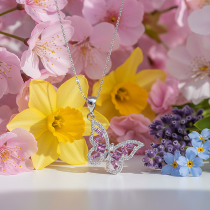 Butterfly 925 Italian Silver Necklace - Purple