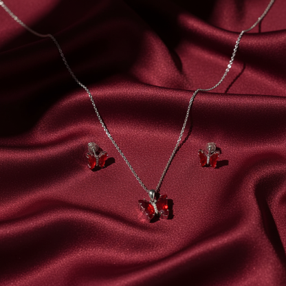 Maroon Butterfly Silver Set - 2 Pieces