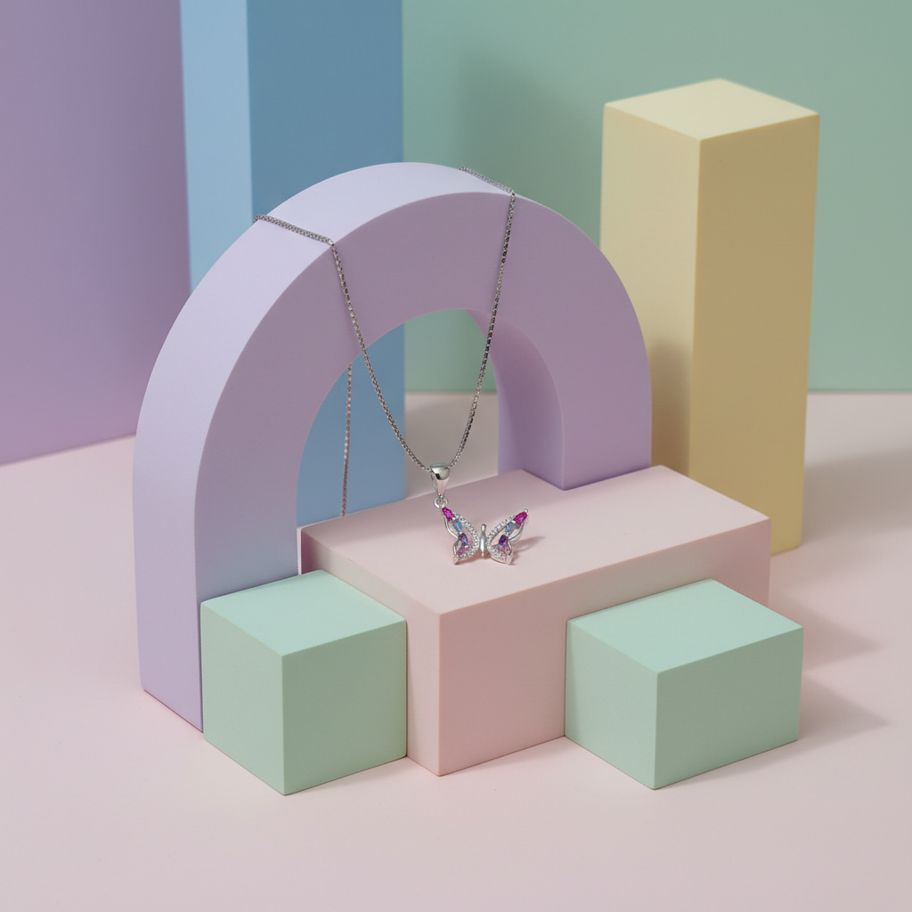 Butterfly 925 Italian Silver Necklace - Colorful