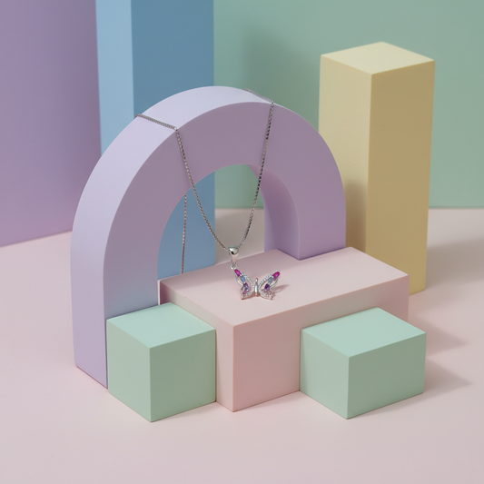 Butterfly 925 Italian Silver Necklace - Colorful