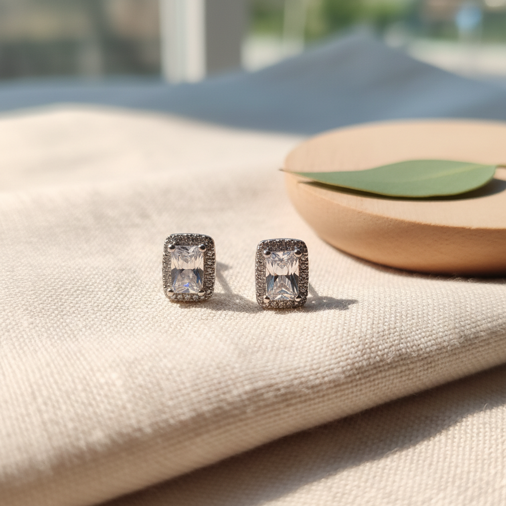 Rectangular Classy 925 Italian Silver Earrings