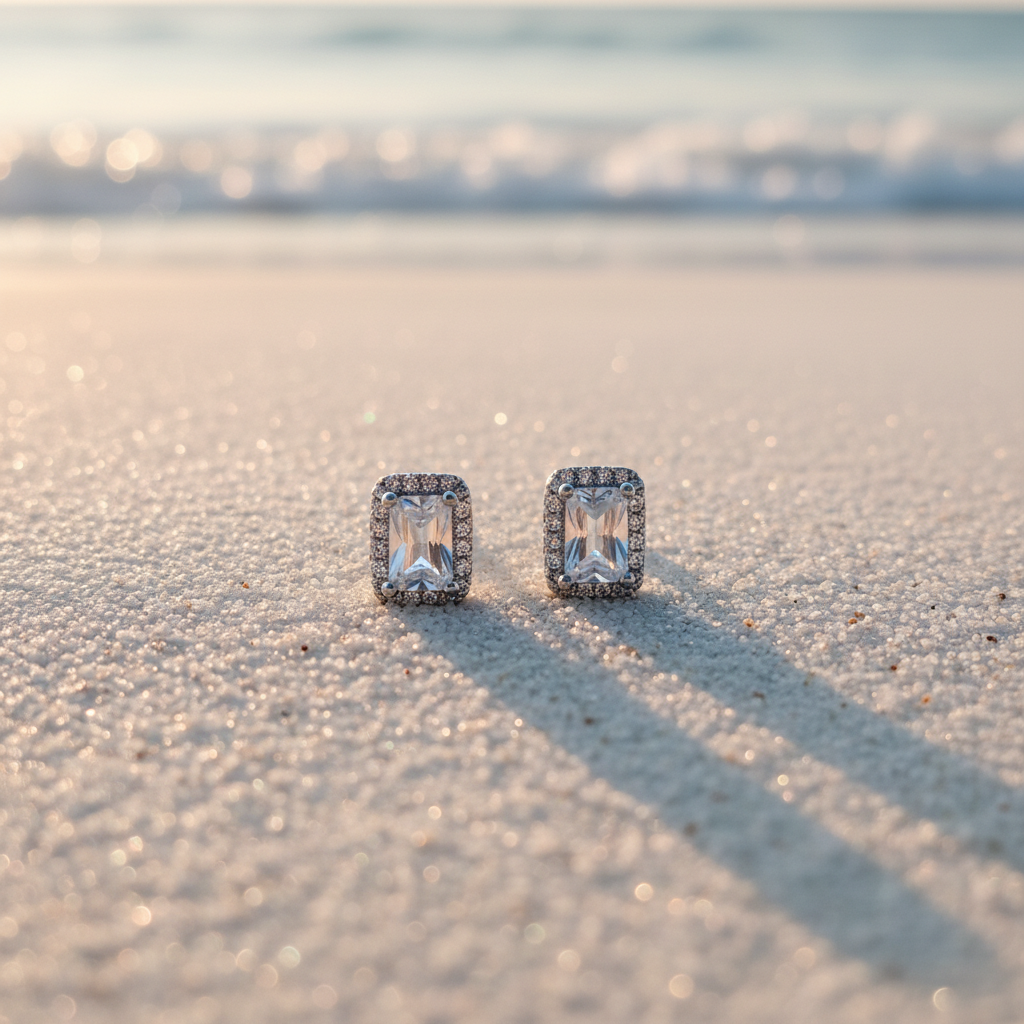Rectangular Classy 925 Italian Silver Earrings