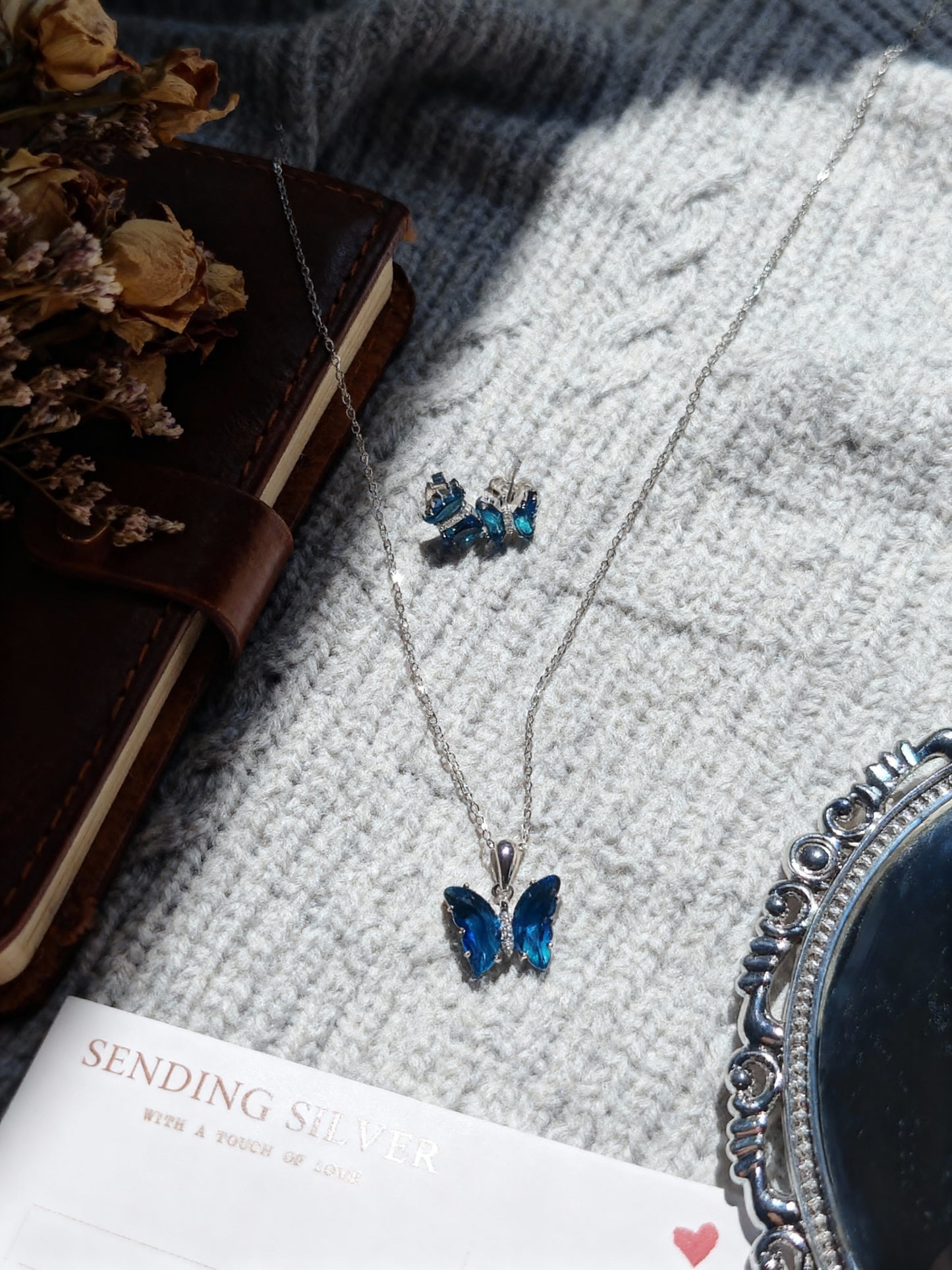 Blue Butterfly Silver Set - 2 Pieces