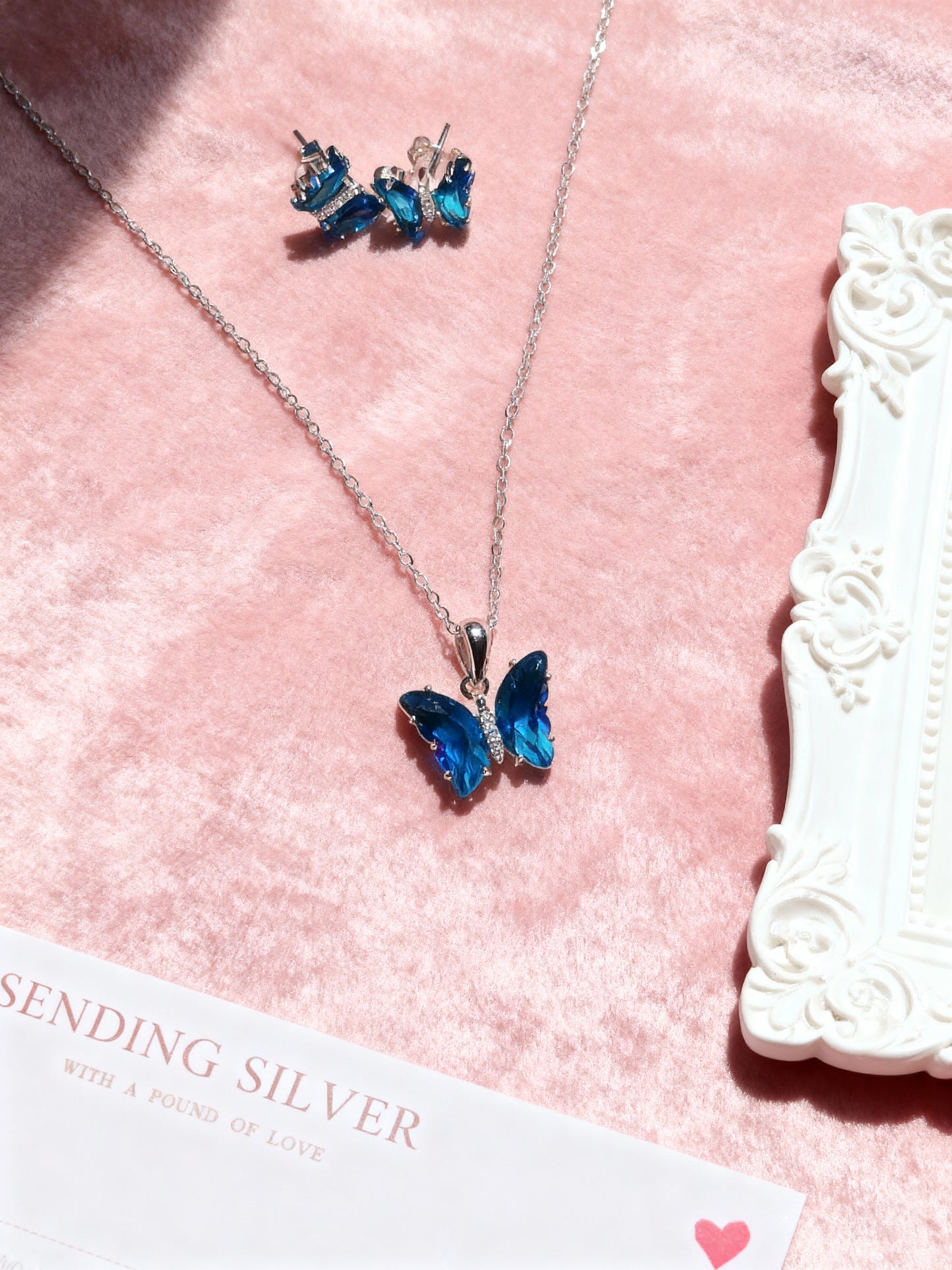 Blue Butterfly Silver Set - 2 Pieces