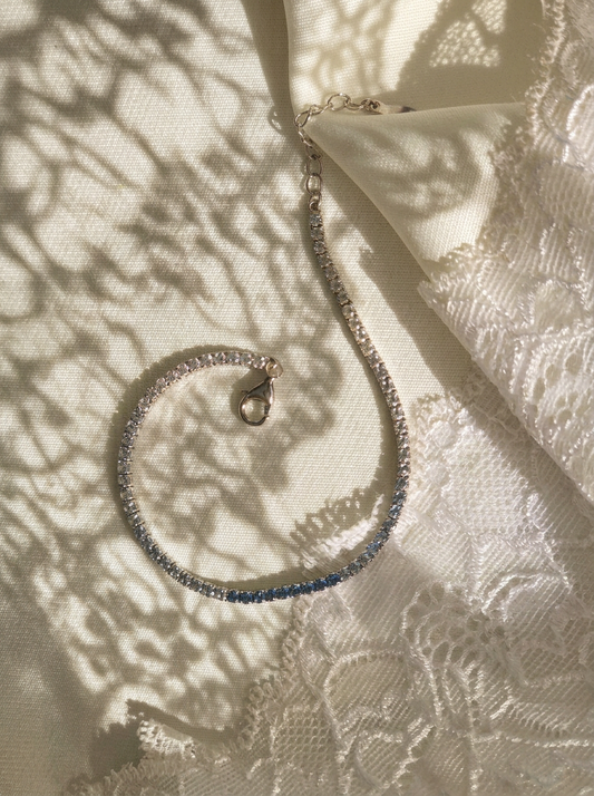 925 Italian Silver Tennis Bracelet - Multi Blue Shades