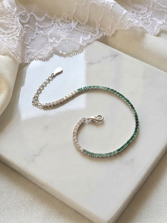 925 Italian Silver Tennis Bracelet - Multi Green Shades