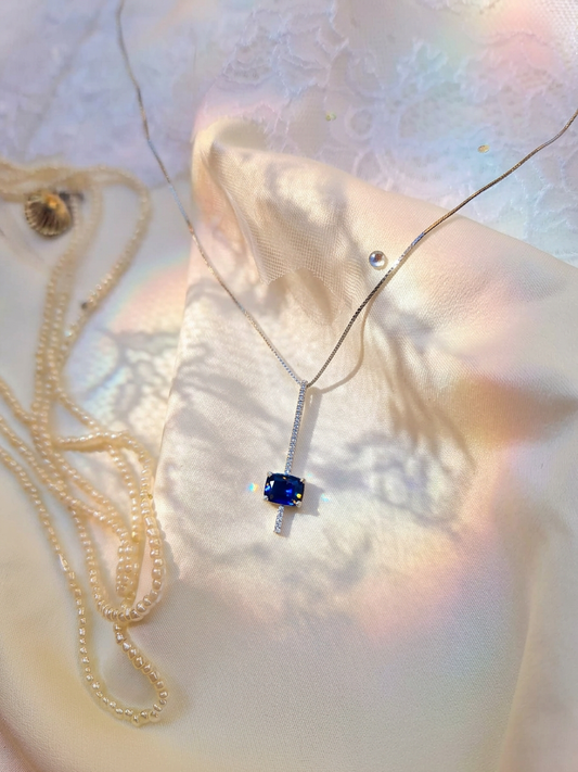 Blue Rectangular Stone Necklace
